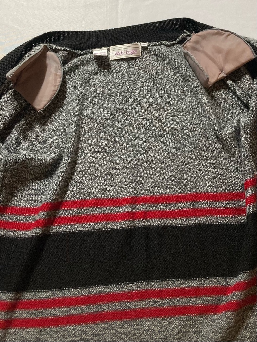 Women’s Gray Open-Front Cardigan with Black & Red Stripes - Picture 4 of 4